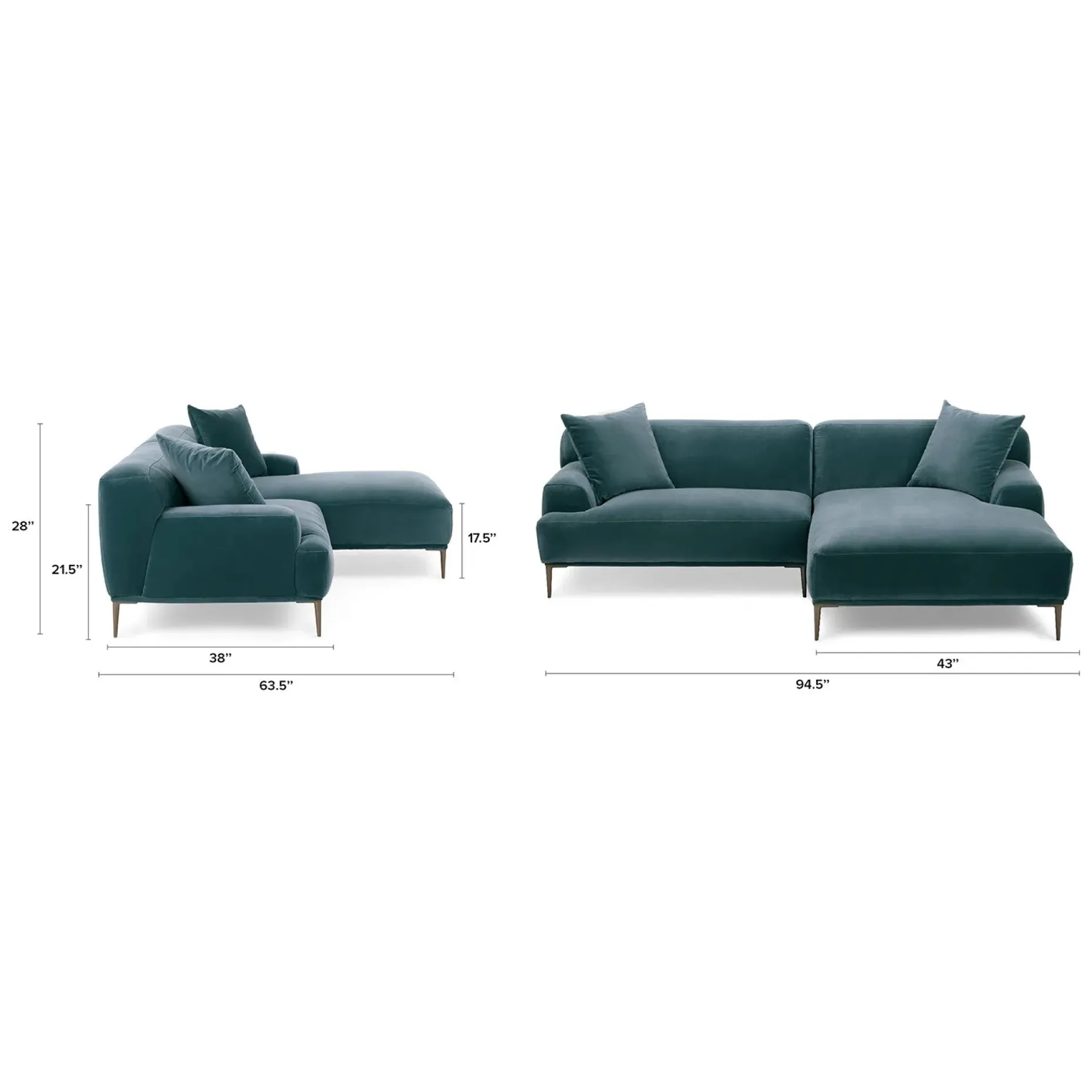 Abisko 94.5" Velvet Right Sectional - Plush Pacific Blue