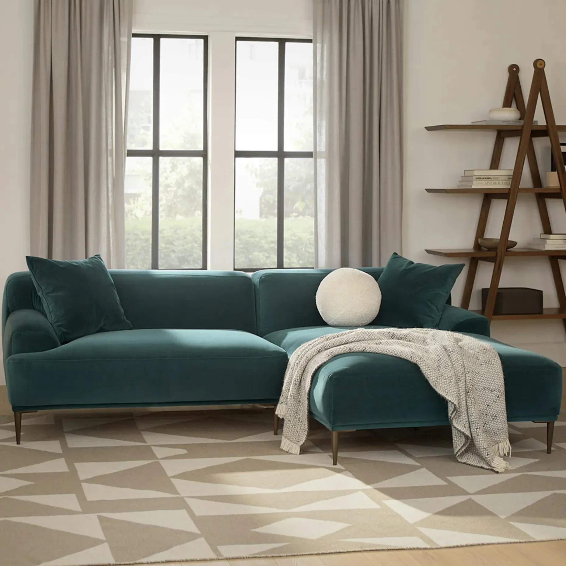 Abisko 94.5" Velvet Right Sectional - Plush Pacific Blue