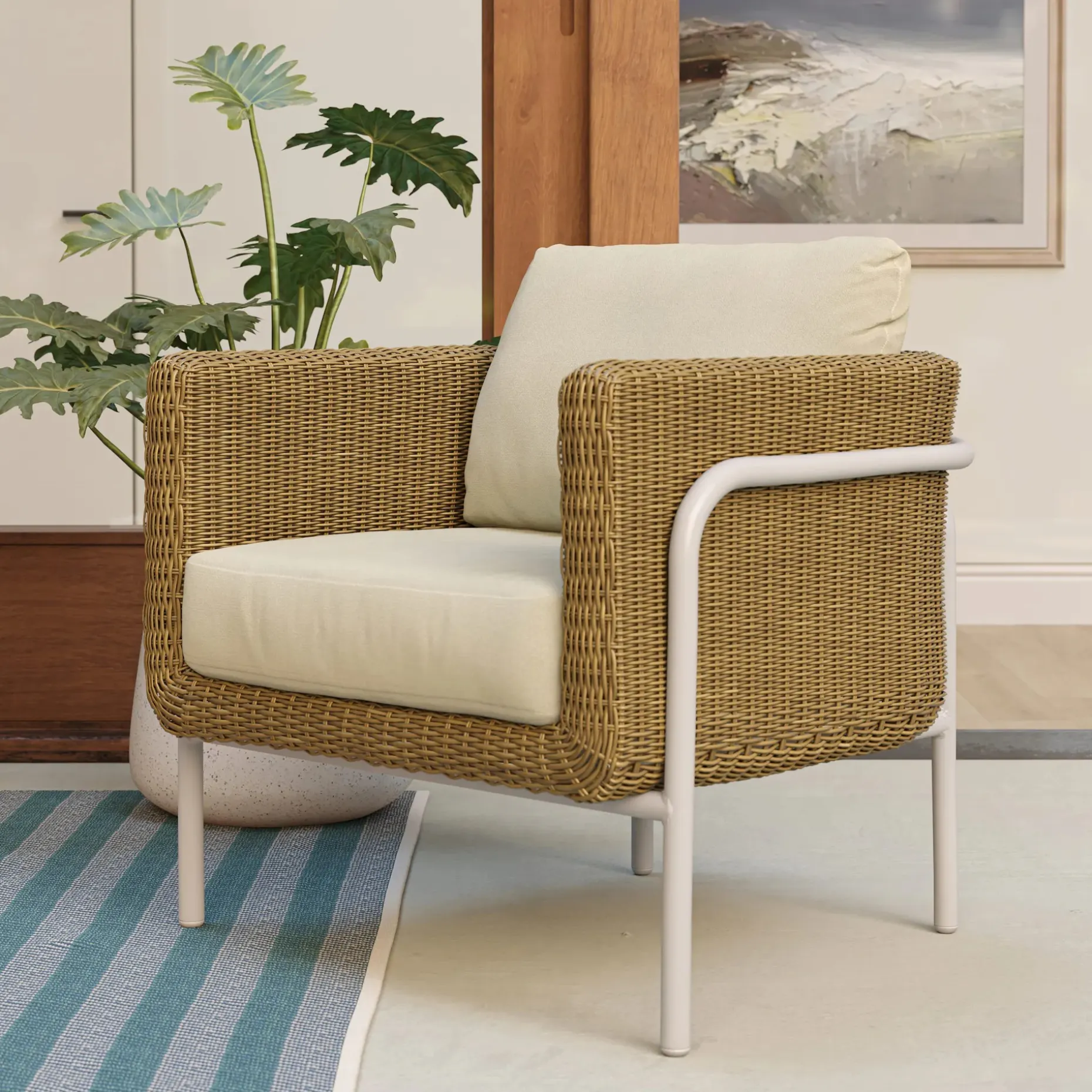 Aby 33" Outdoor Lounge Chair - Dravite Ivory