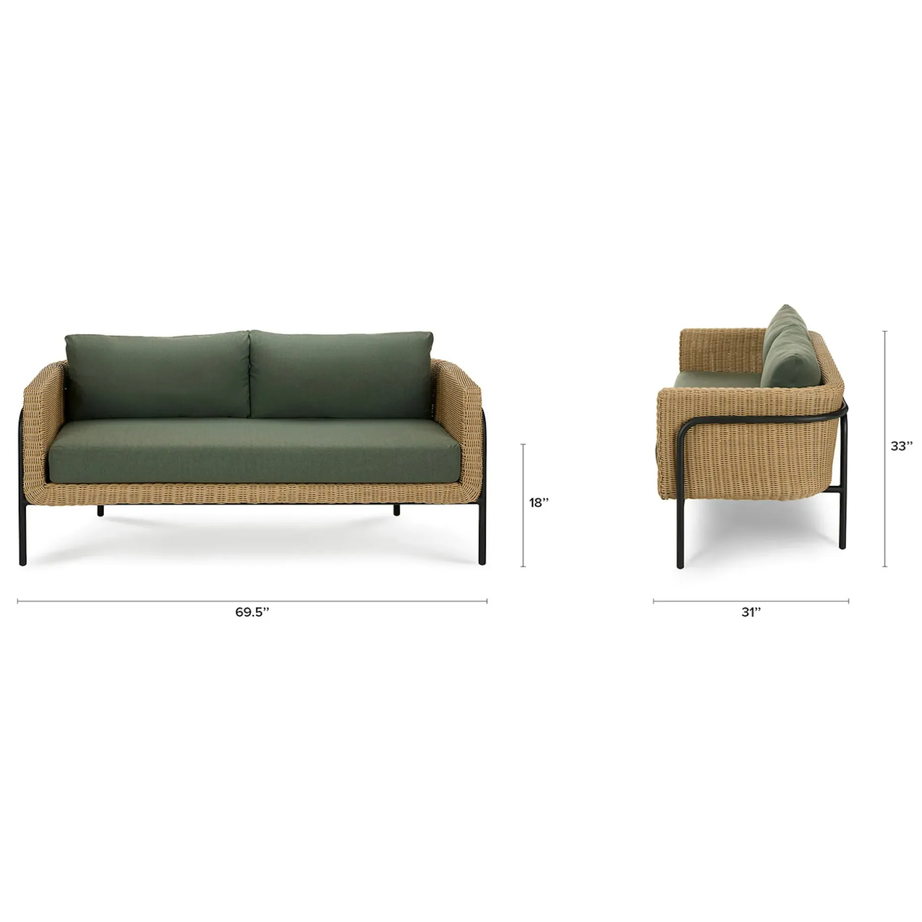 Aby 69.5" Outdoor Loveseat Set - Dravite Green