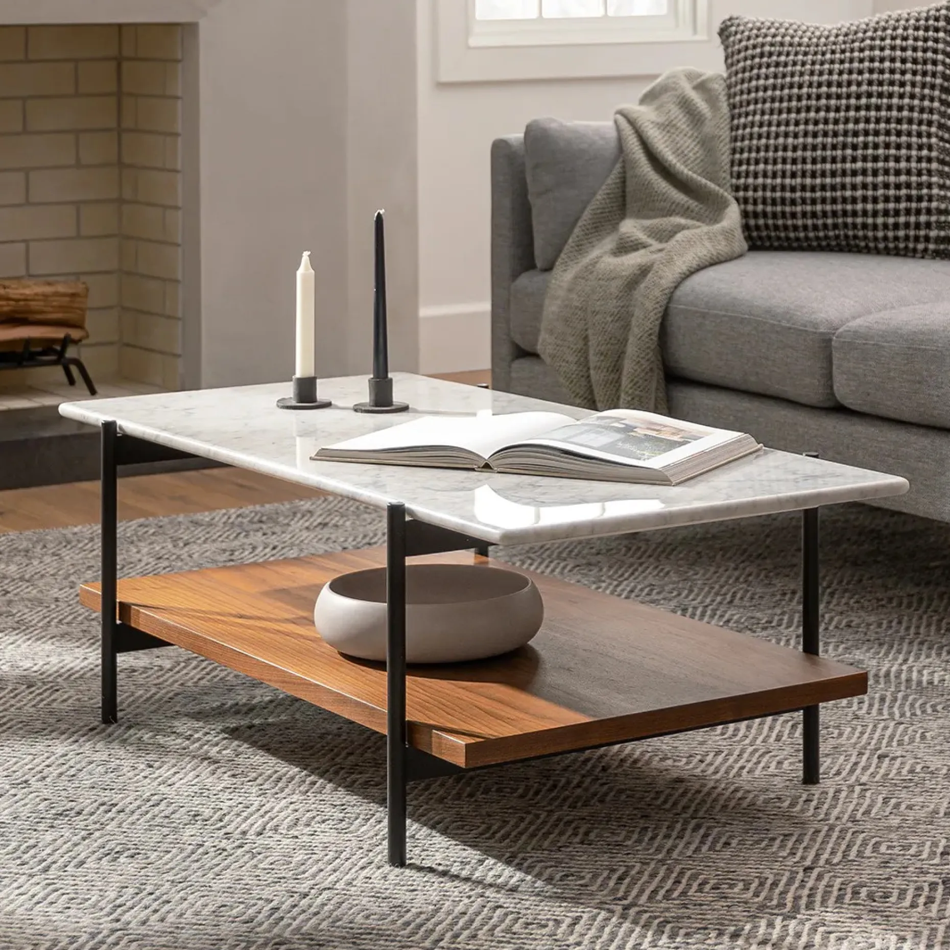 Agotu 44" Marble Coffee Table - Walnut
