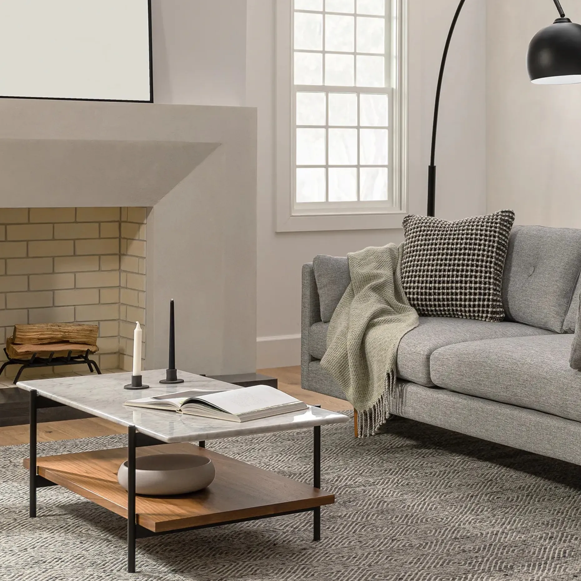 Agotu 44" Marble Coffee Table - Walnut