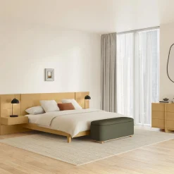 Ayra Queen Bed and Nightstand Set - Natural Oak
