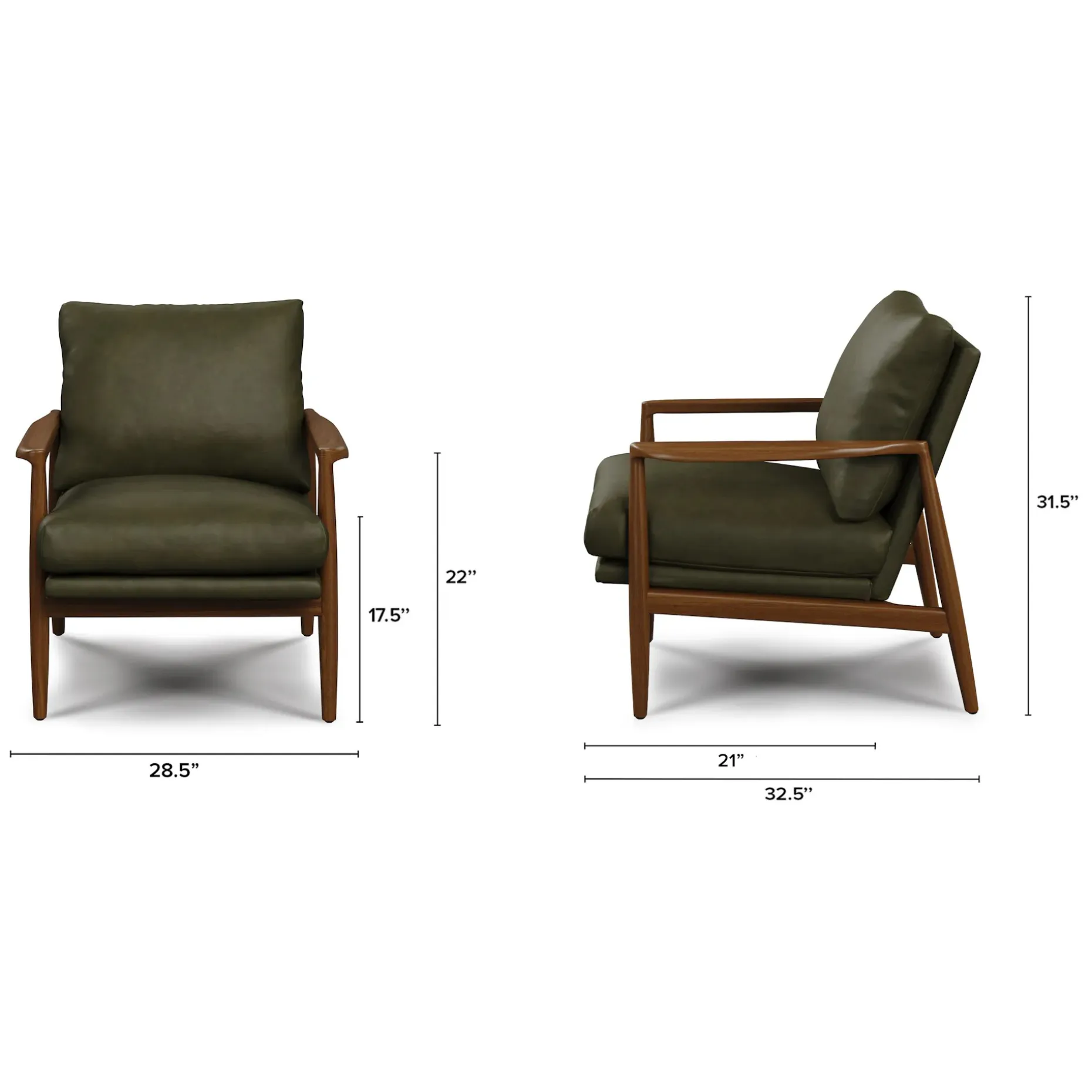 Bavel 28.5" Leather Lounge Chair - Charme Green