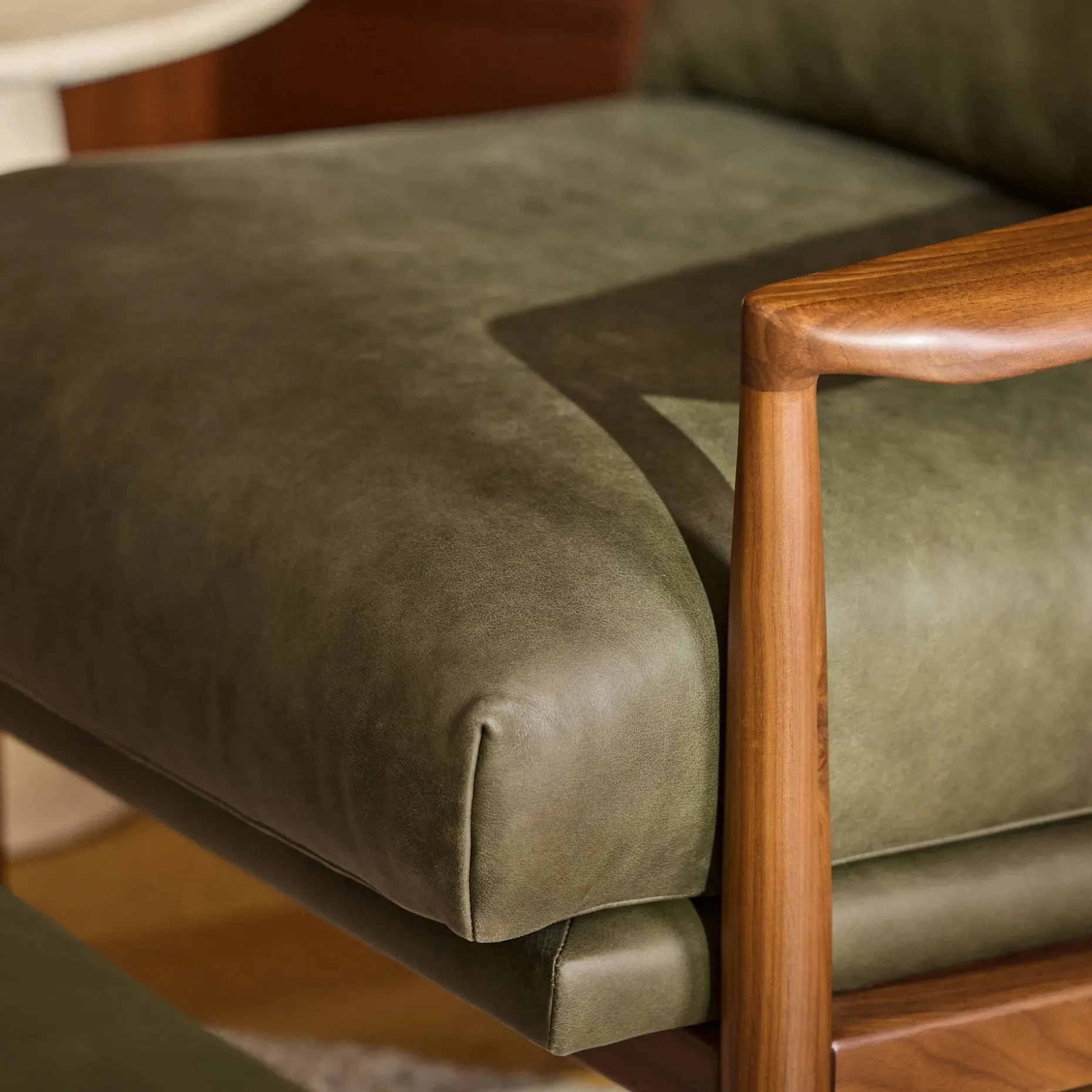 Bavel 28.5" Leather Lounge Set - Walnut and Charme Green