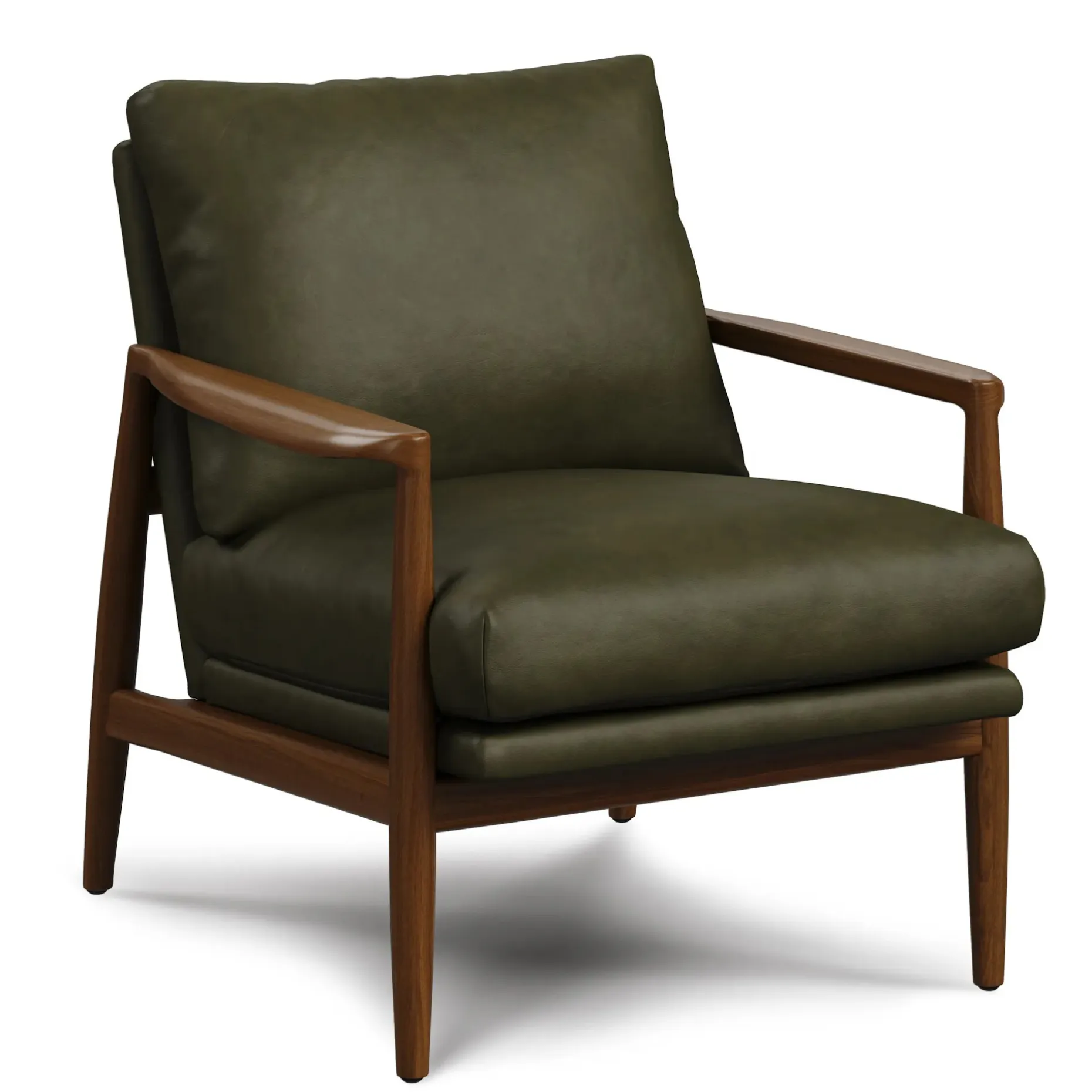 Bavel 28.5" Leather Lounge Set - Walnut and Charme Green