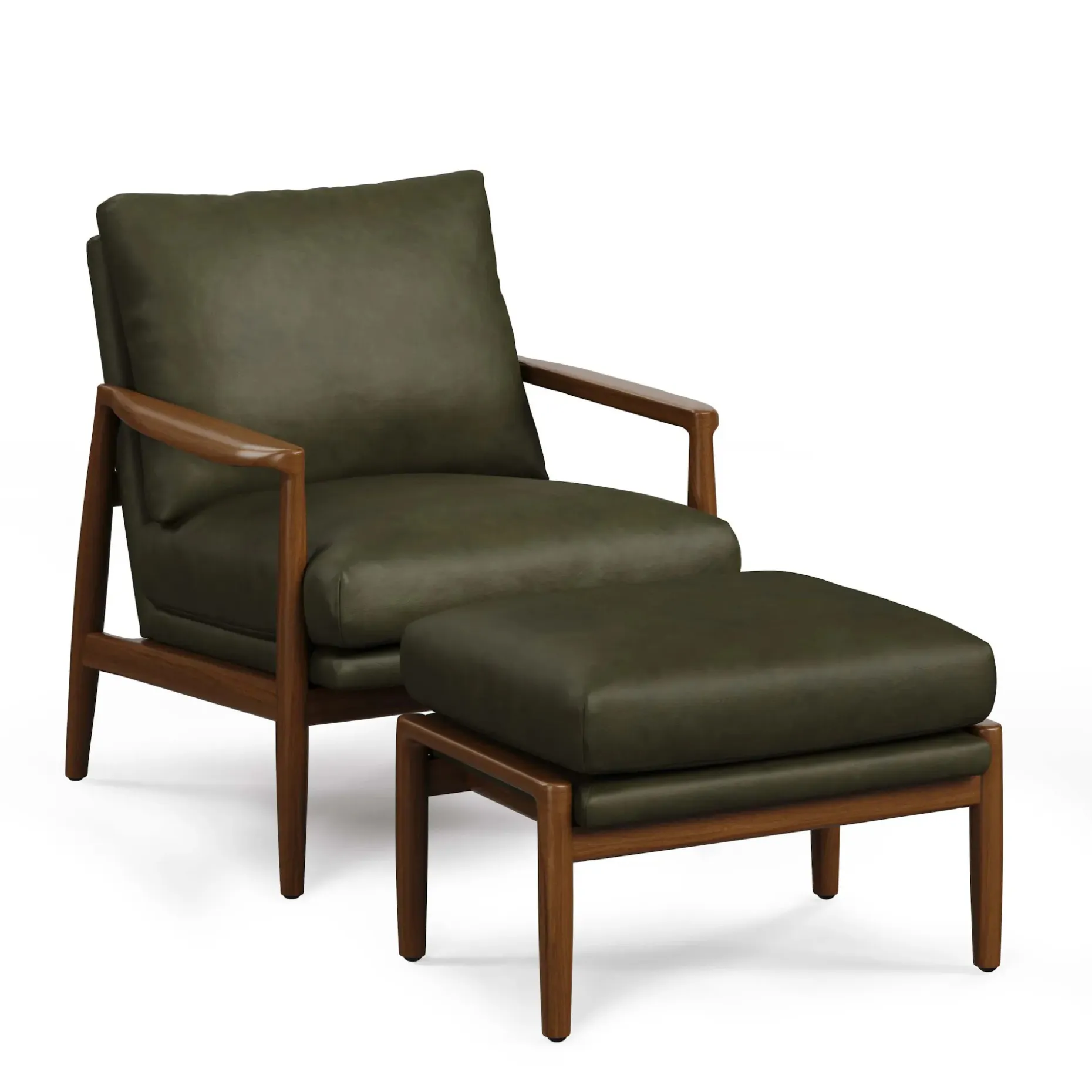 Bavel 28.5" Leather Lounge Set - Walnut and Charme Green