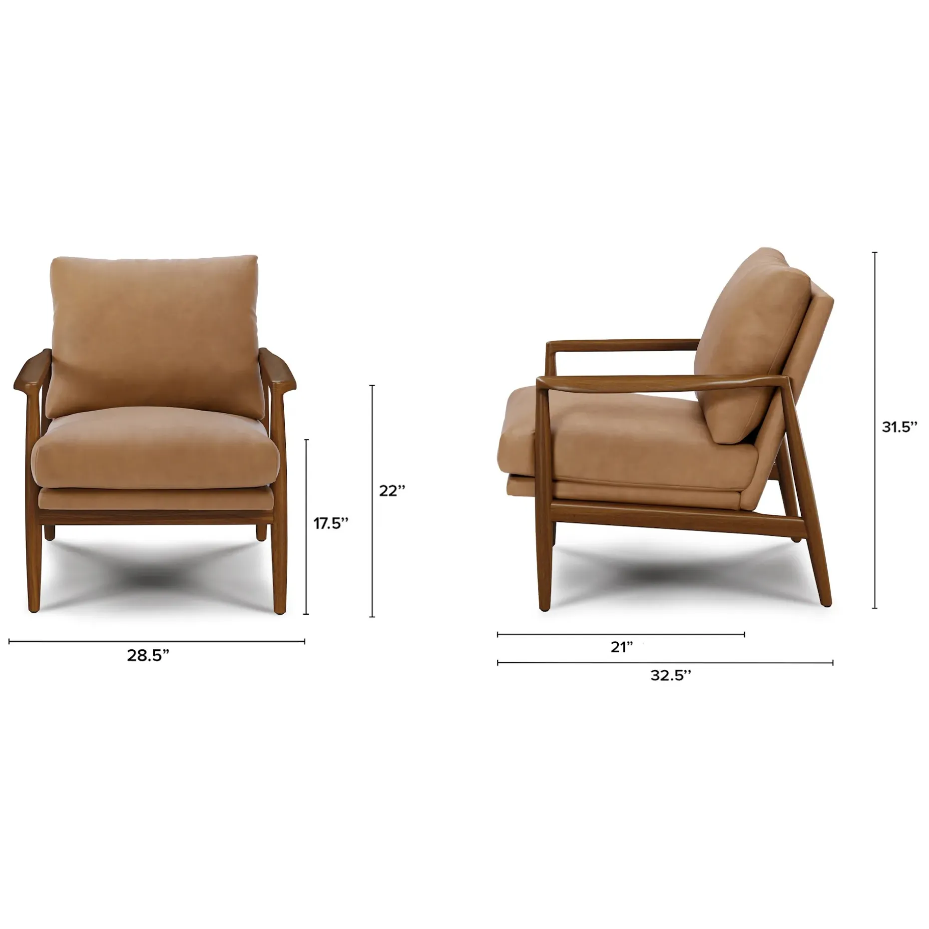 Bavel 28.5" Leather Lounge Set - Walnut and Charme Tan