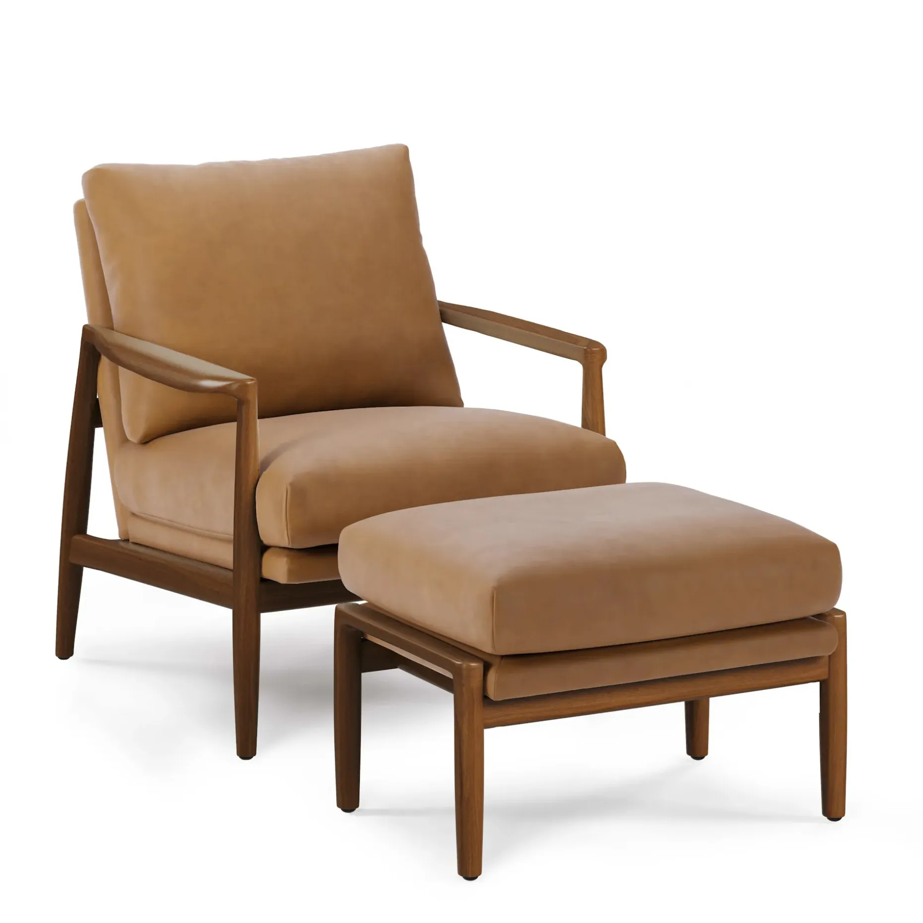 Bavel 28.5" Leather Lounge Set - Walnut and Charme Tan