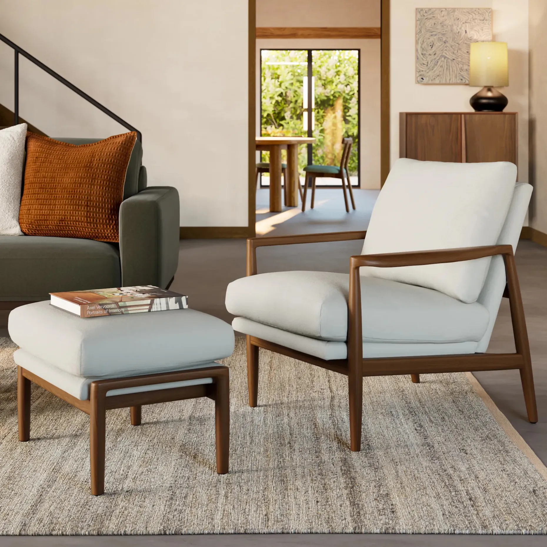 Bavel 28.5" Lounge Set - Walnut and Field Ivory
