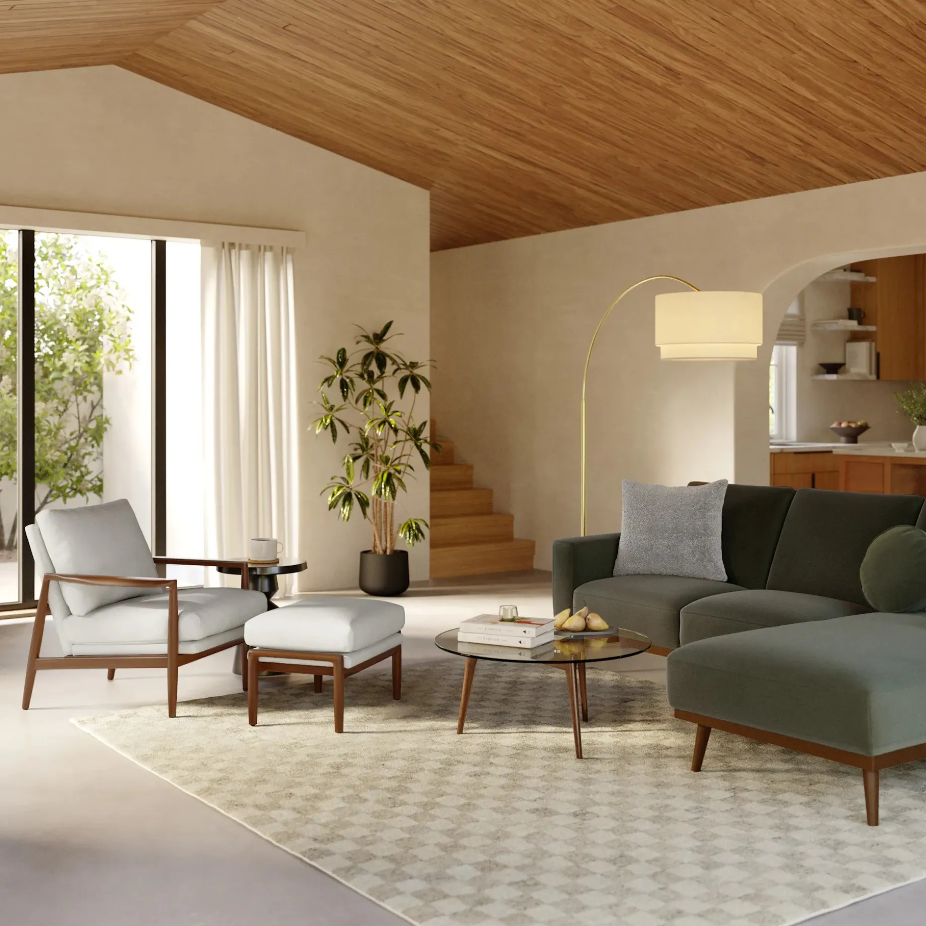 Bavel 28.5" Lounge Set - Walnut and Field Ivory