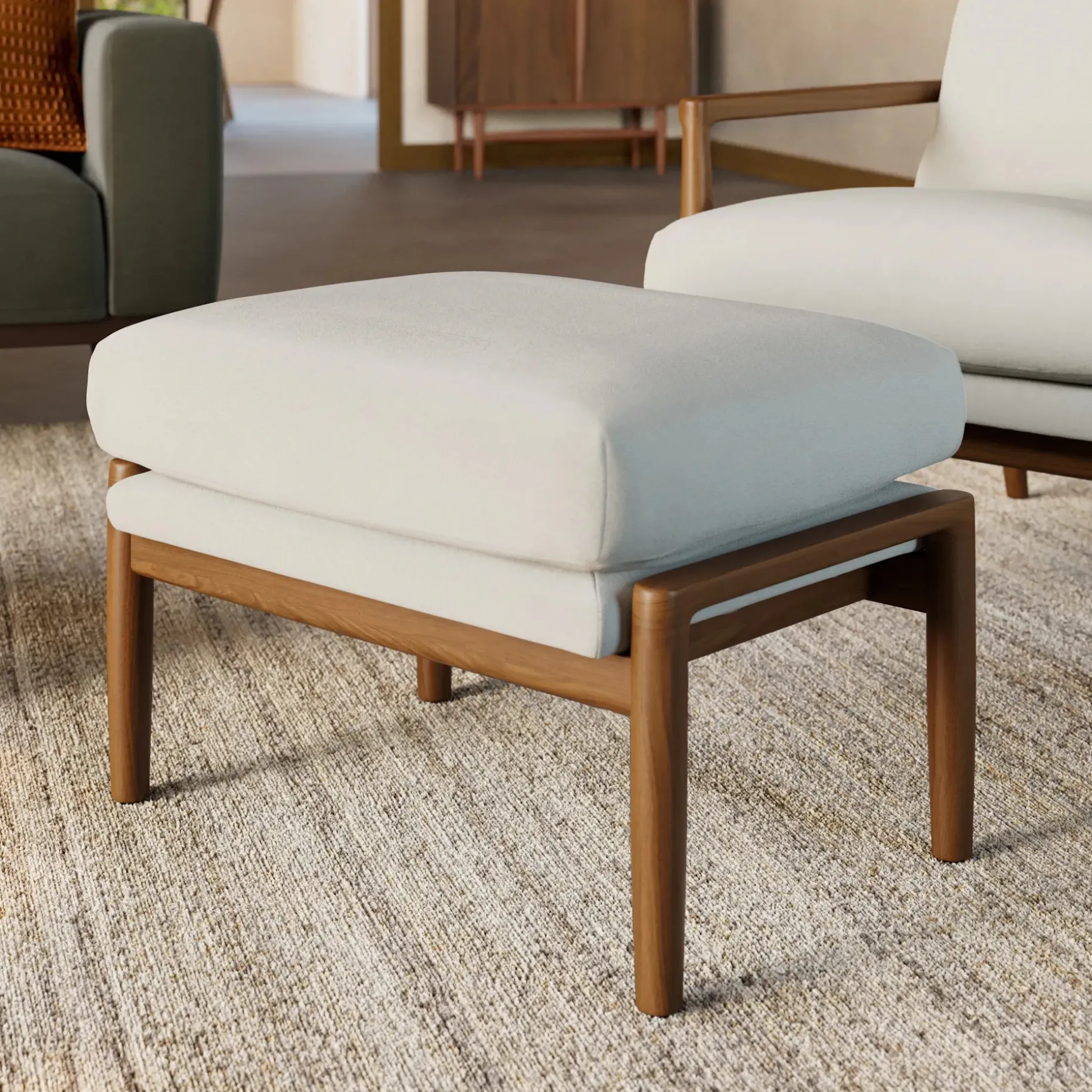 Bavel 25" Ottoman - Walnut and Field Ivory