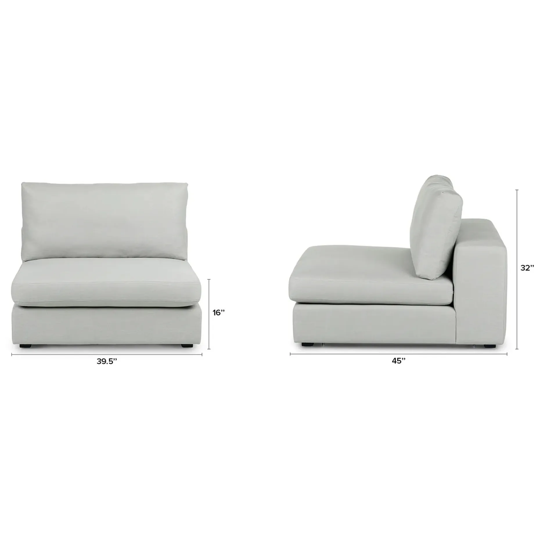 Beta 39.5" Armless Chair Module - Welsh Gray