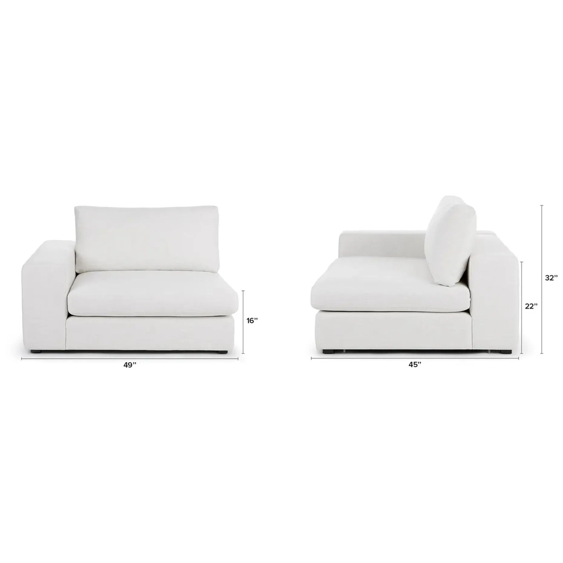 Beta 49" Left Arm Chair Module - Quartz White