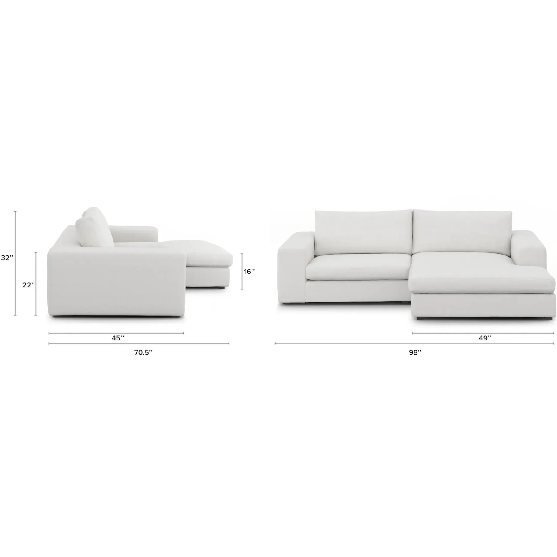 Beta 98" Modular Right Chaise Sectional - Quartz White