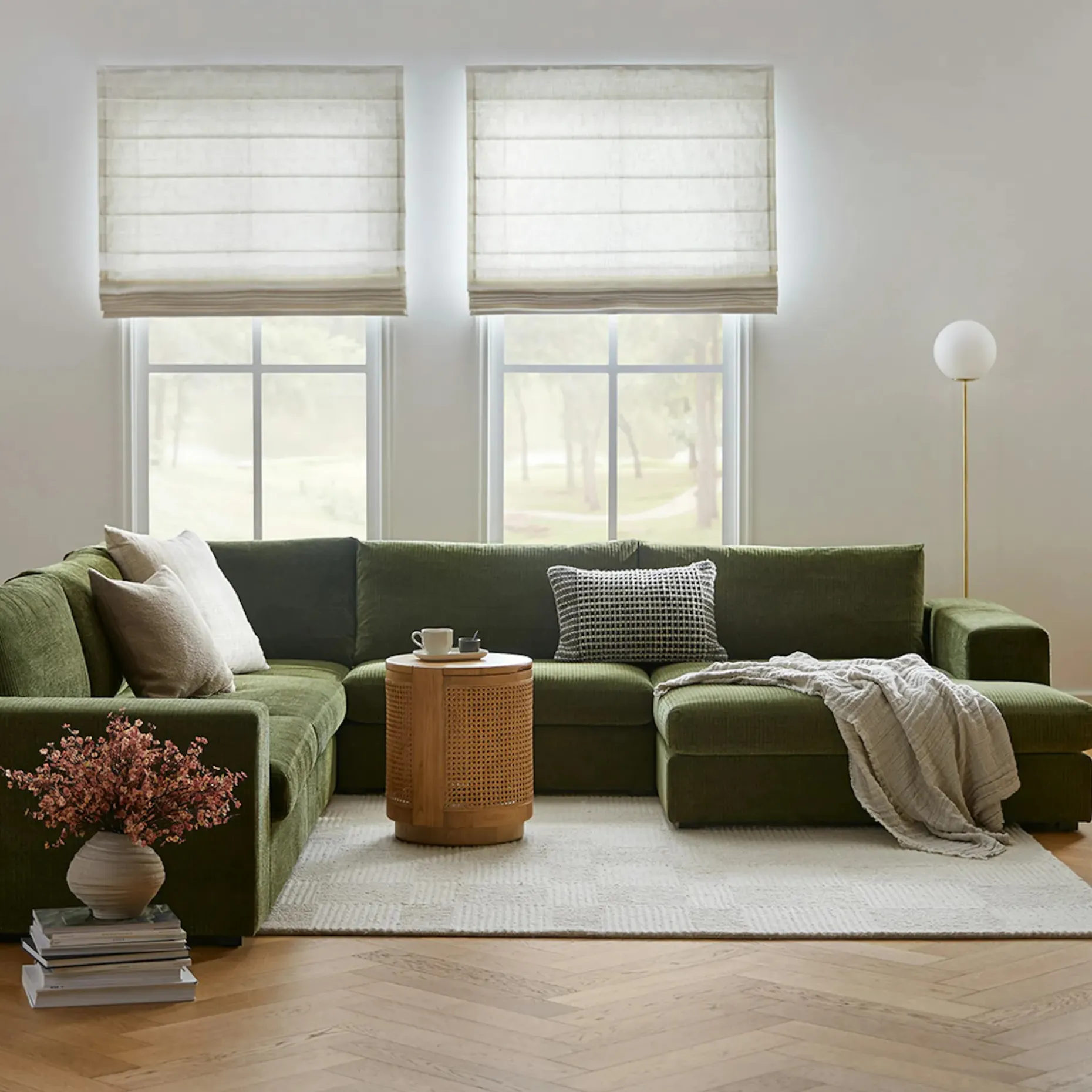 Beta 133.5" Right Modular Conversational Sectional - Cypress Green