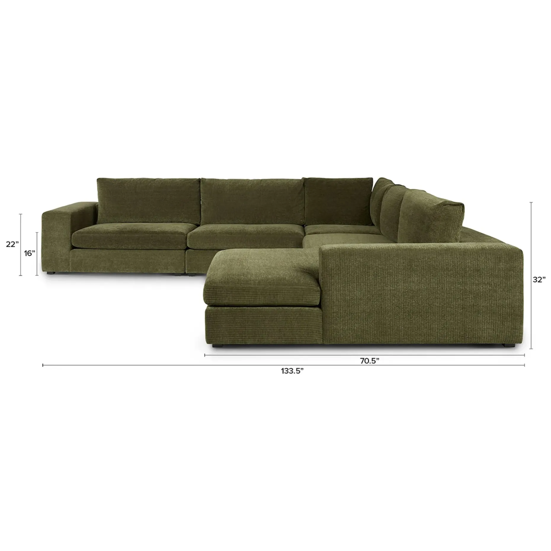 Beta 133.5" Right Modular Conversational Sectional - Cypress Green