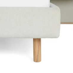 Bjorn Queen Upholstered Bed with Nightstands Set - White Oak and Ratine Ivory