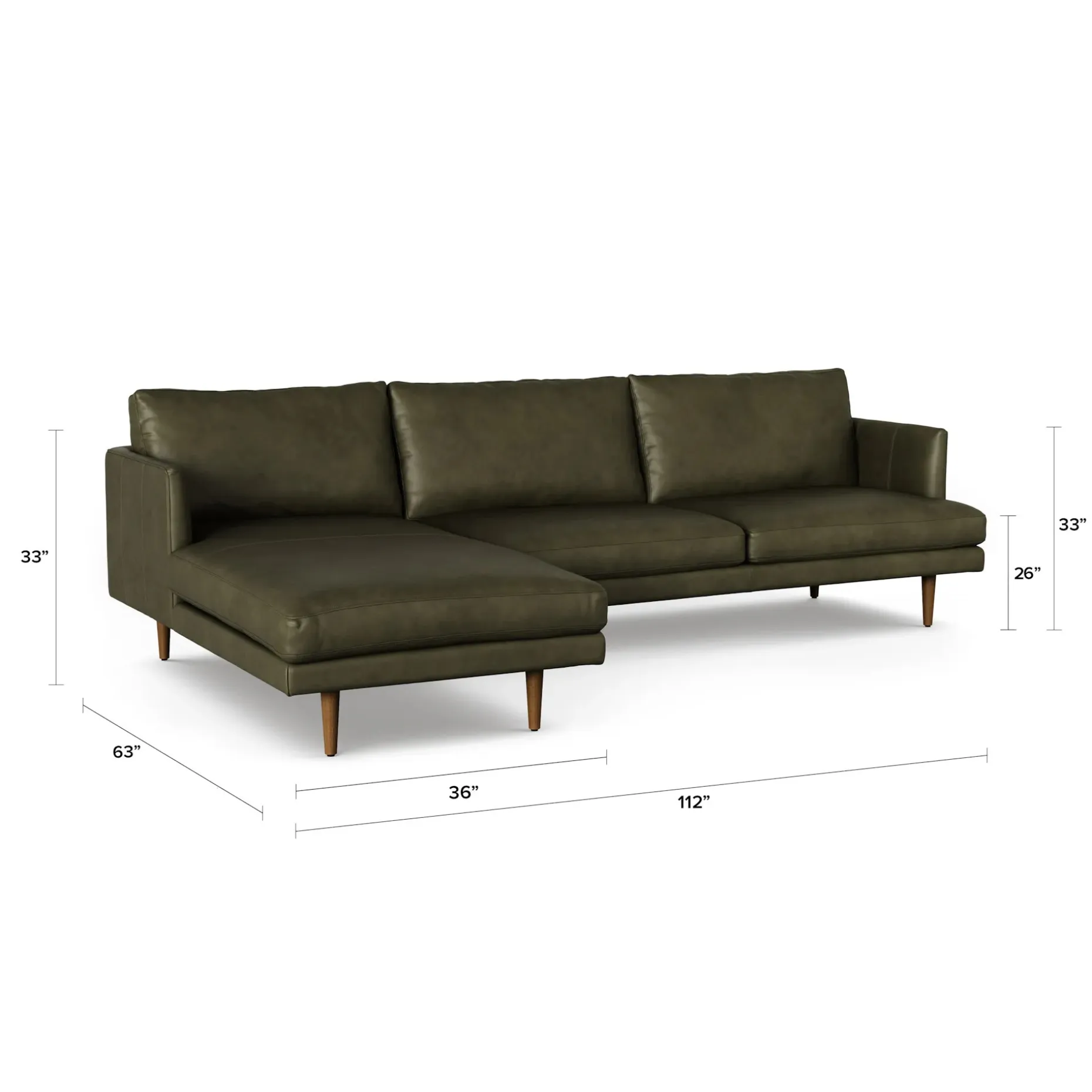 Burrard 112" Leather Left Sectional - Charme Green