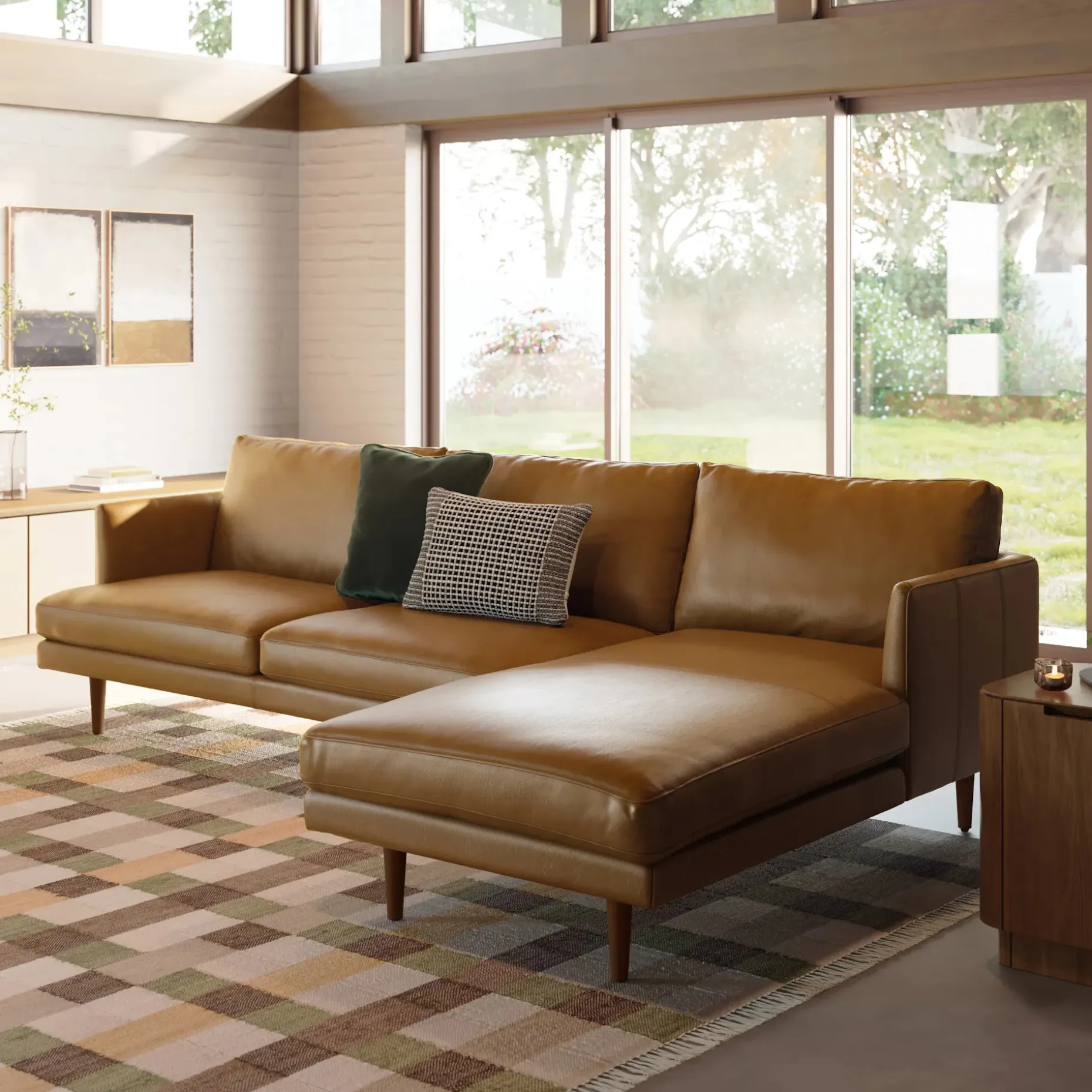 Burrard 112" Leather Right Sectional - Bella Caramel