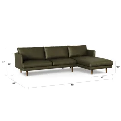 Burrard 112" Leather Right Sectional - Charme Green