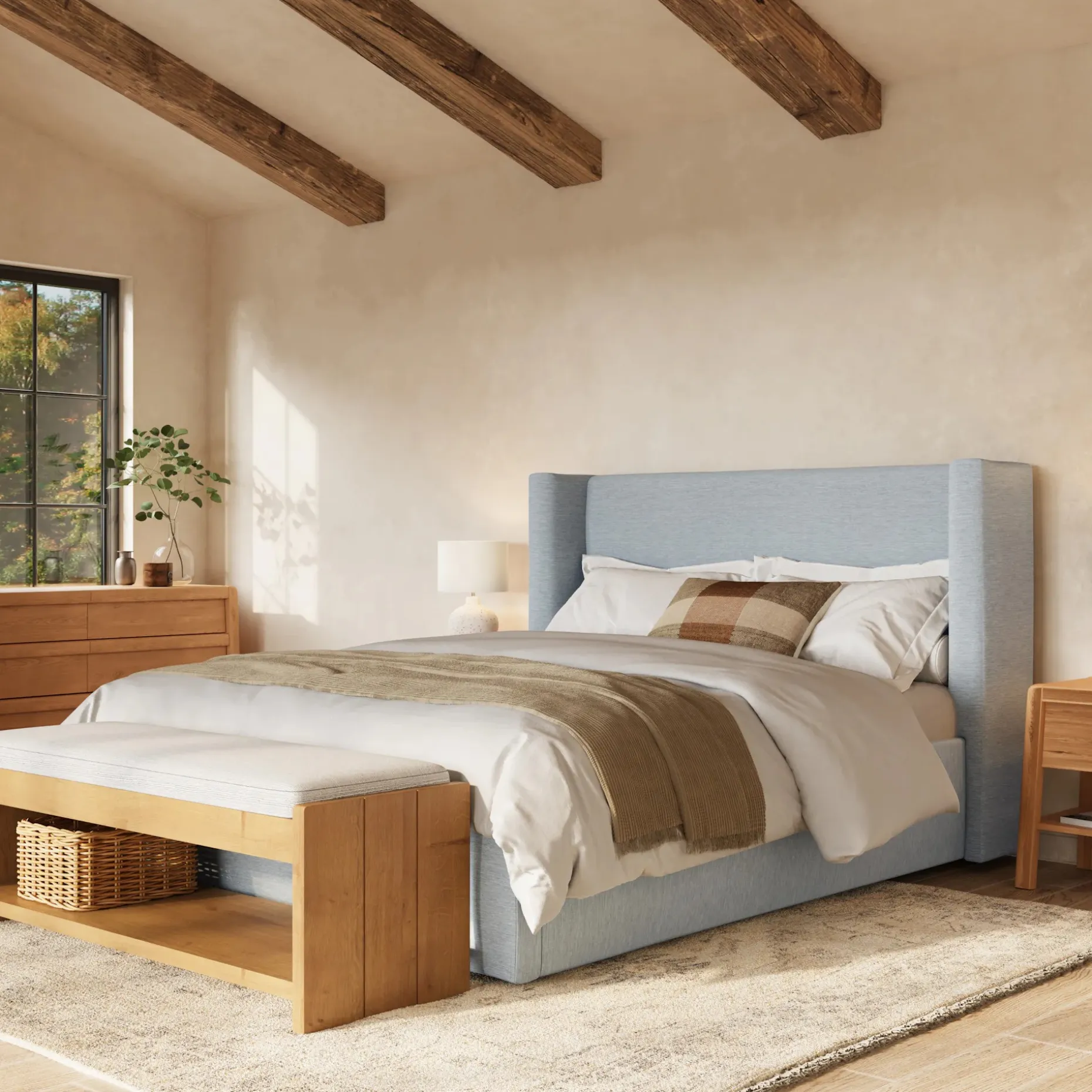 Calabri Queen Upholstered Bed - Silver Light Blue