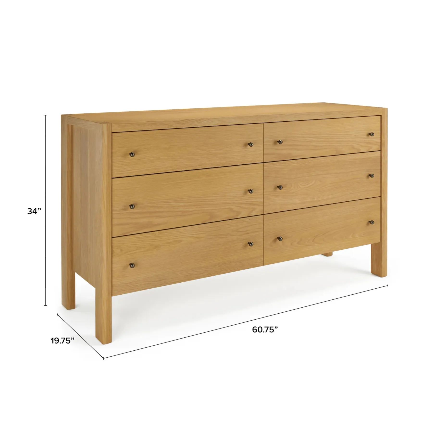 Cassie 6-Drawer Double Dresser - Natural Oak