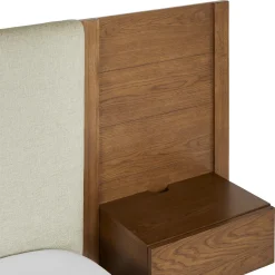 Cassie King Upholstered Bed with Nightstands - Smoked Oak and Taupe Chenille