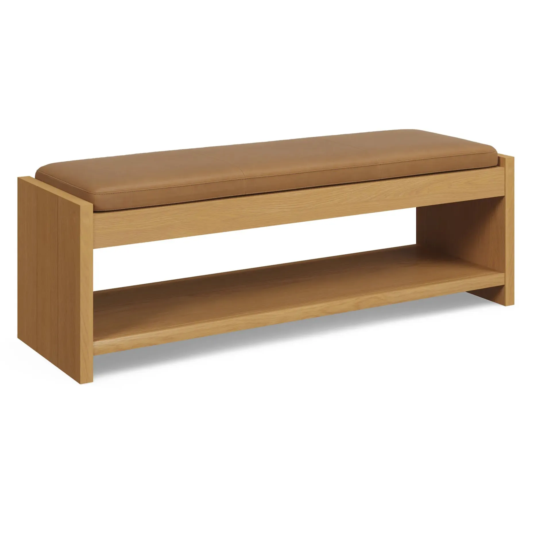 Cassie 56" Leather Bench - Natural Oak and Charme Tan