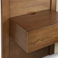 Cassie Queen Upholstered Bed with Nightstands - Smoked Oak and Taupe Chenille