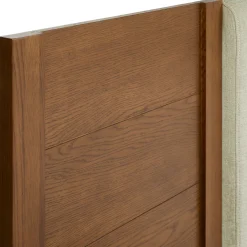 Cassie Queen Upholstered Bed with Nightstands - Smoked Oak and Taupe Chenille