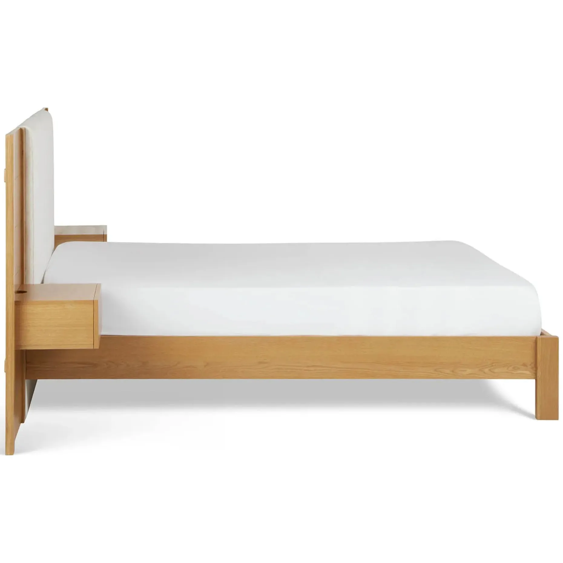 Cassie Queen Upholstered Bed with Nightstands - Natural Oak and Ivory Chenille
