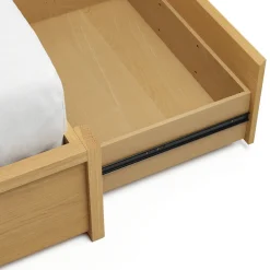 Cassie Queen Upholstered Storage Bed - Natural Oak and Ivory Chenille