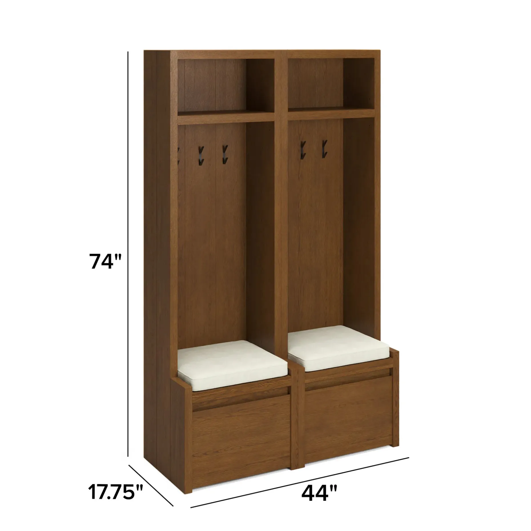 Cassie 44" Two-Piece Hall Tree Set - Smoked Oak and Taupe Chenille