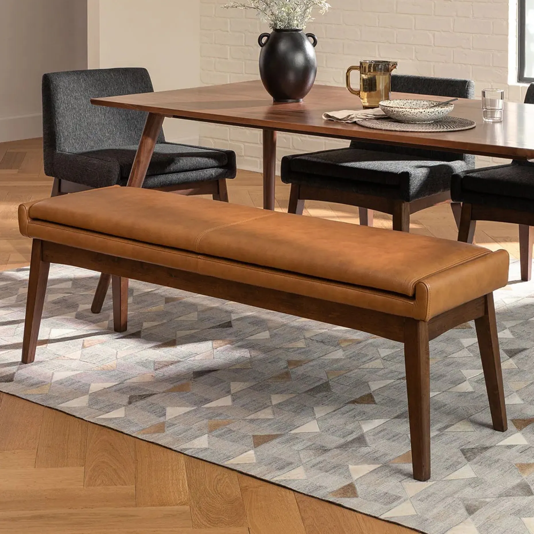 Chantel 56" Leather Bench - Toscana Tan