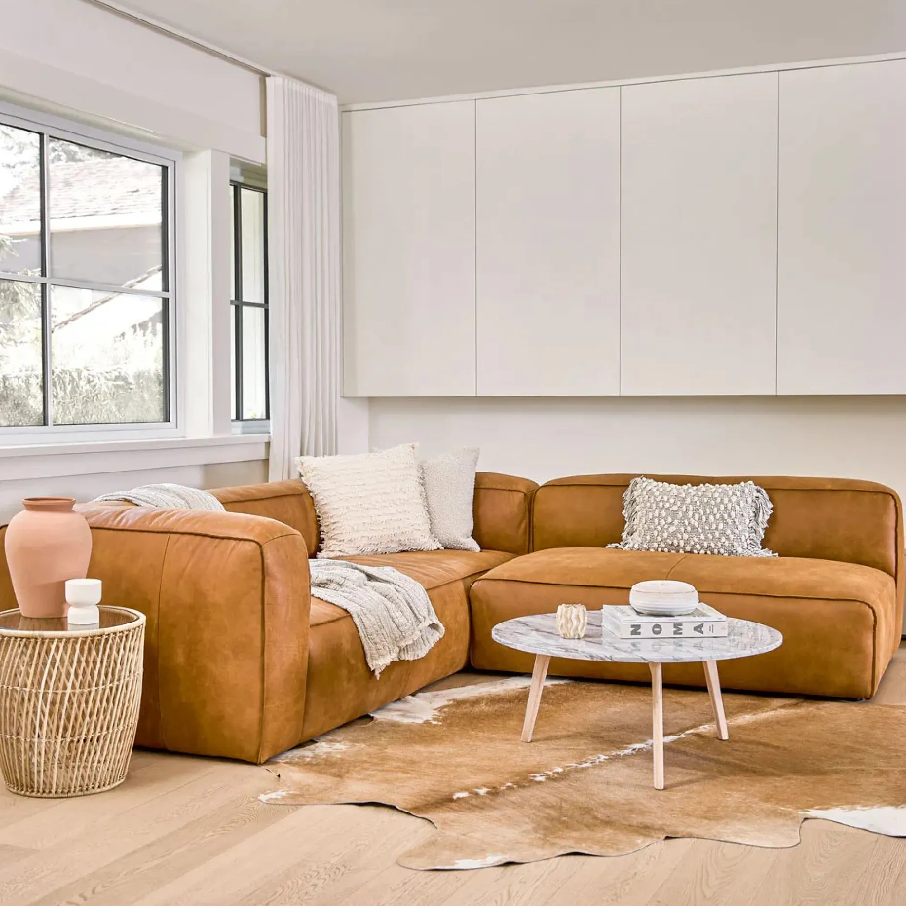 Cigar 94.5" Leather Reversible Sectional - Rawhide Tan