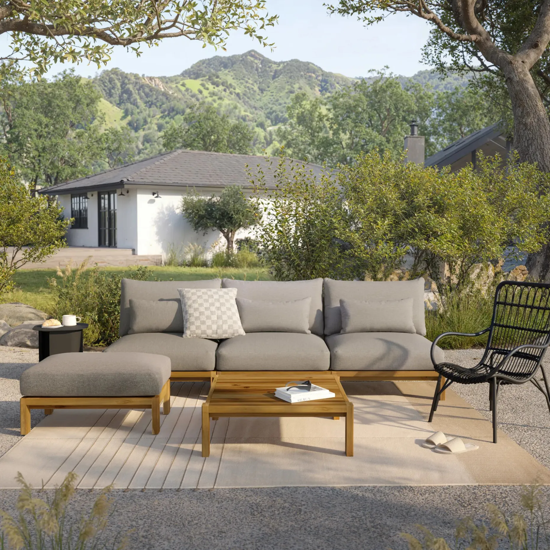 Cove 34.25" Outdoor Ottoman - Basket Gray