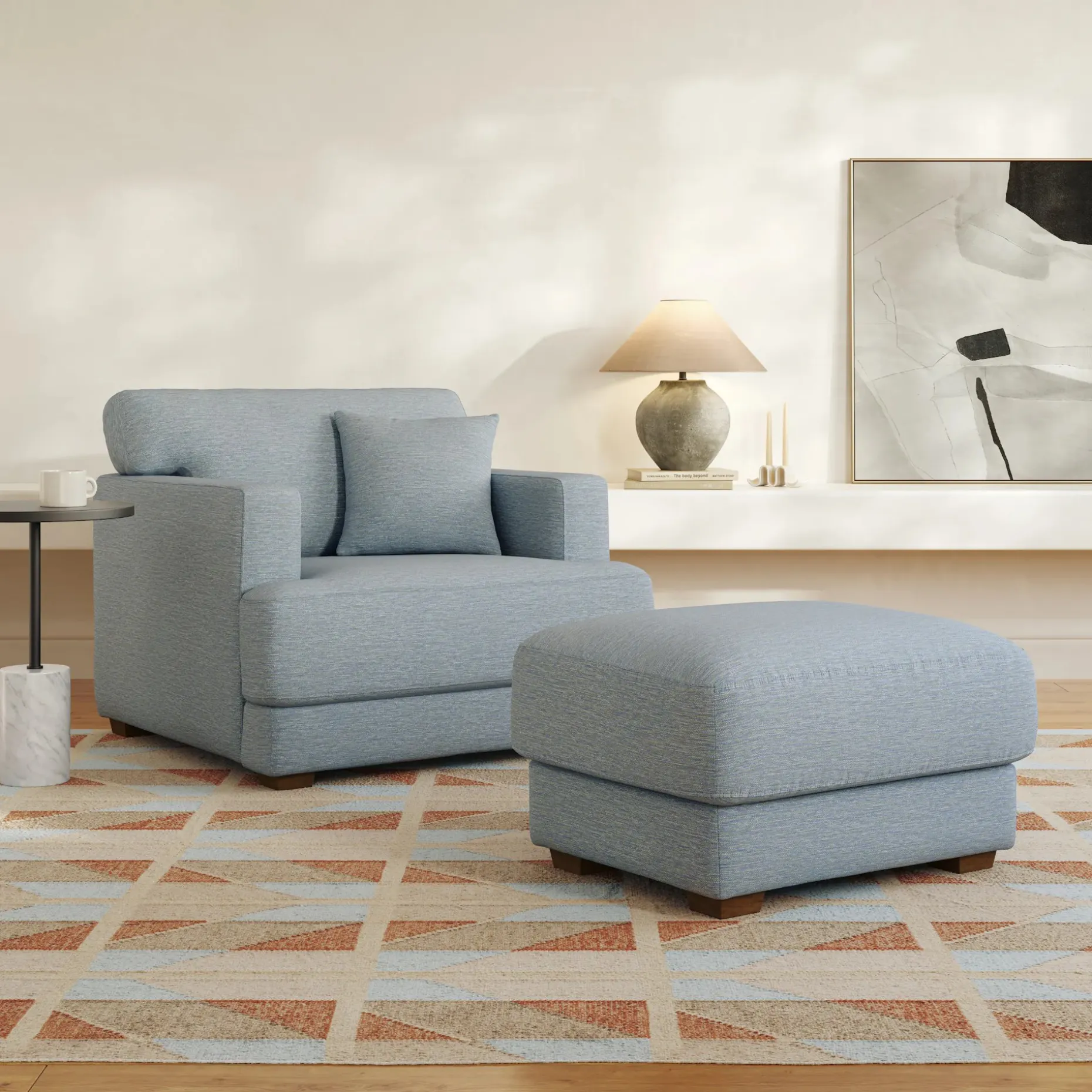 Dawn 36" Ottoman - Silver Light Blue