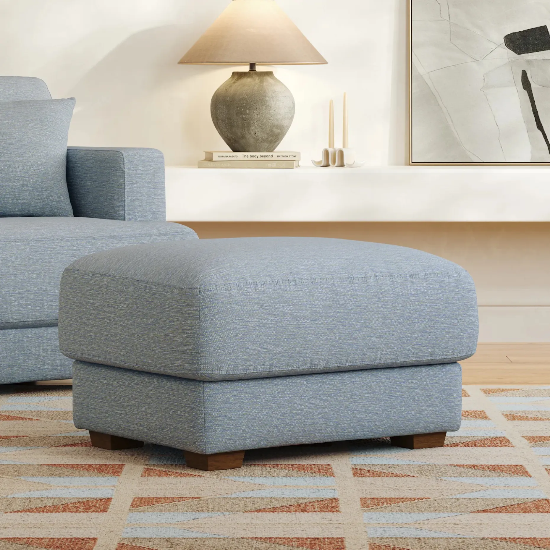 Dawn 36" Ottoman - Silver Light Blue