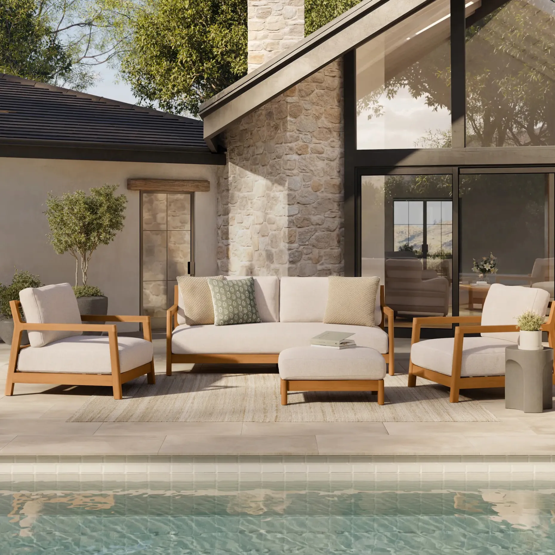 Elise 31" Outdoor Ottoman - Basket Beige
