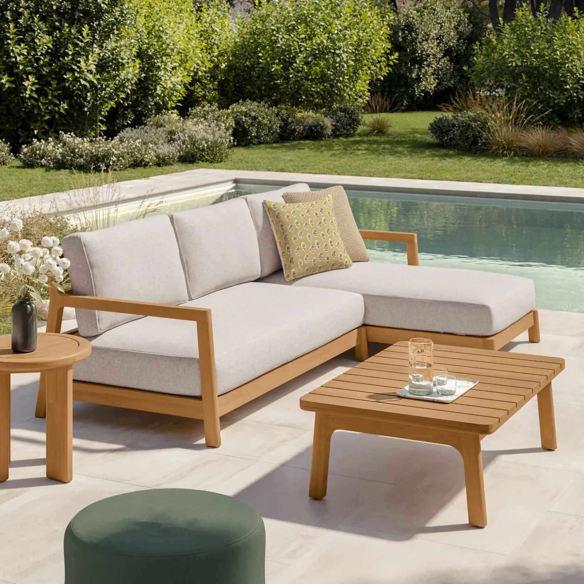 Elise 100" Outdoor Right Sectional Set - Basket Beige