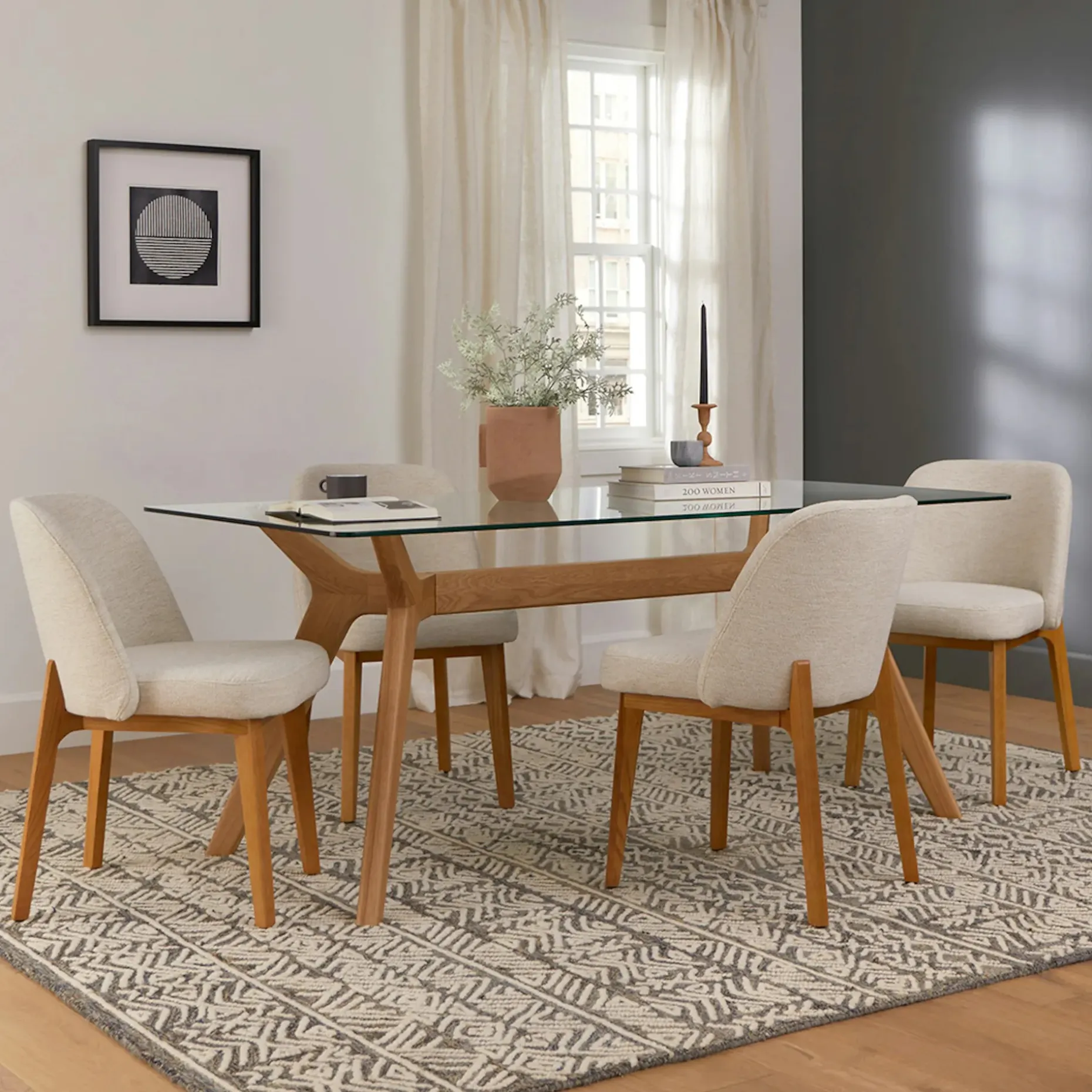 Emmer 71" Glass Dining Table - Oak