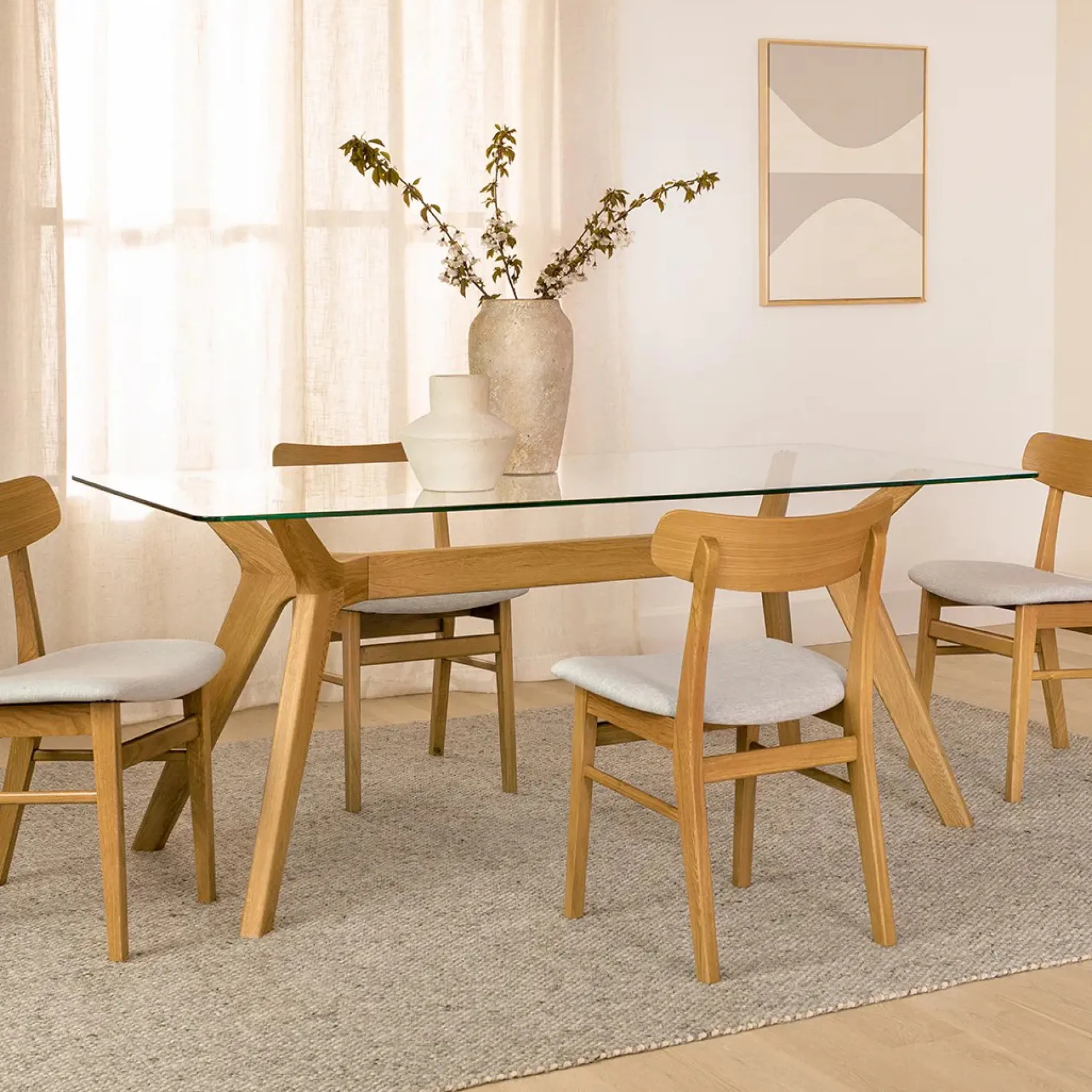 Emmer 71" Glass Dining Table - Oak
