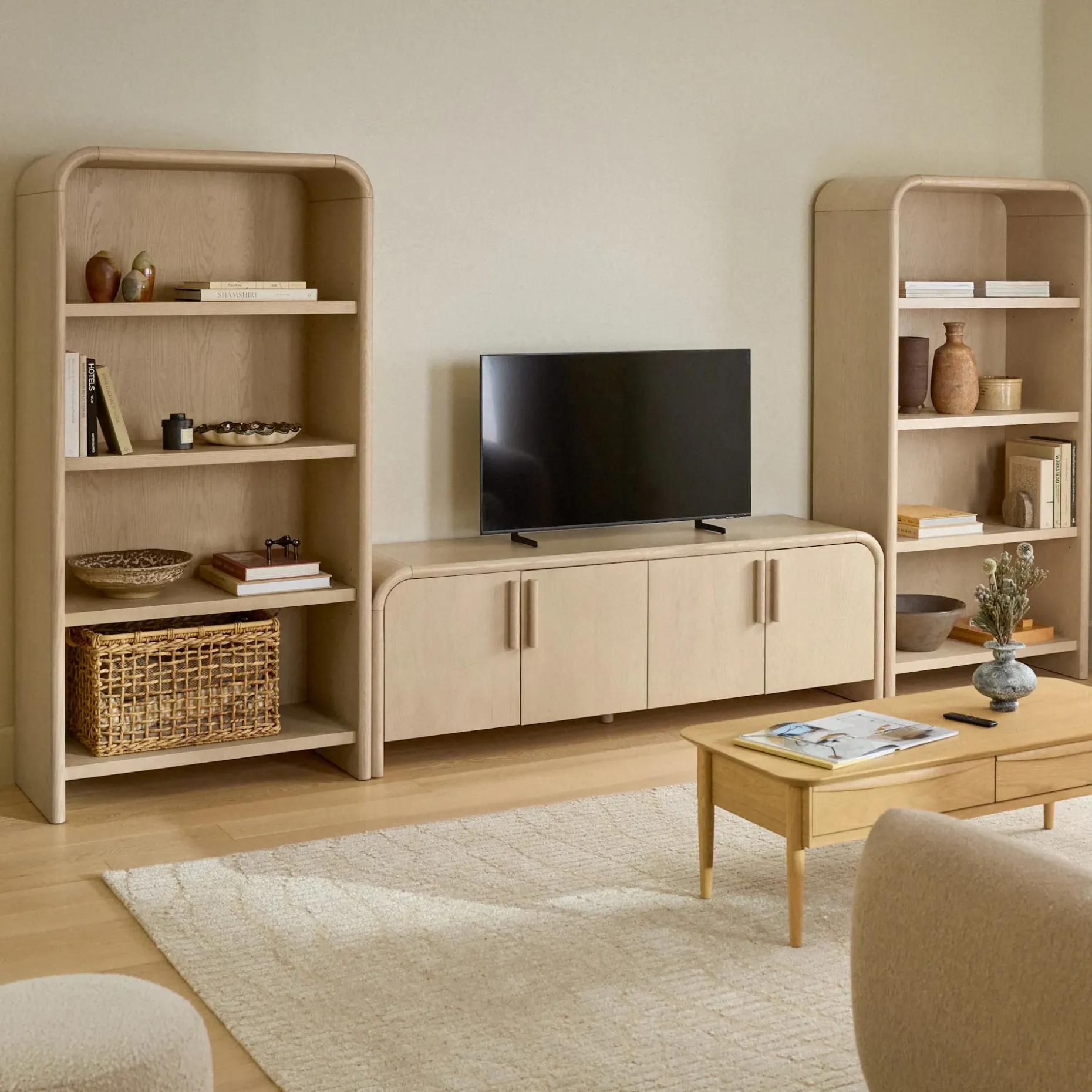 Faydra 140" Media Storage Set - Natural Ash