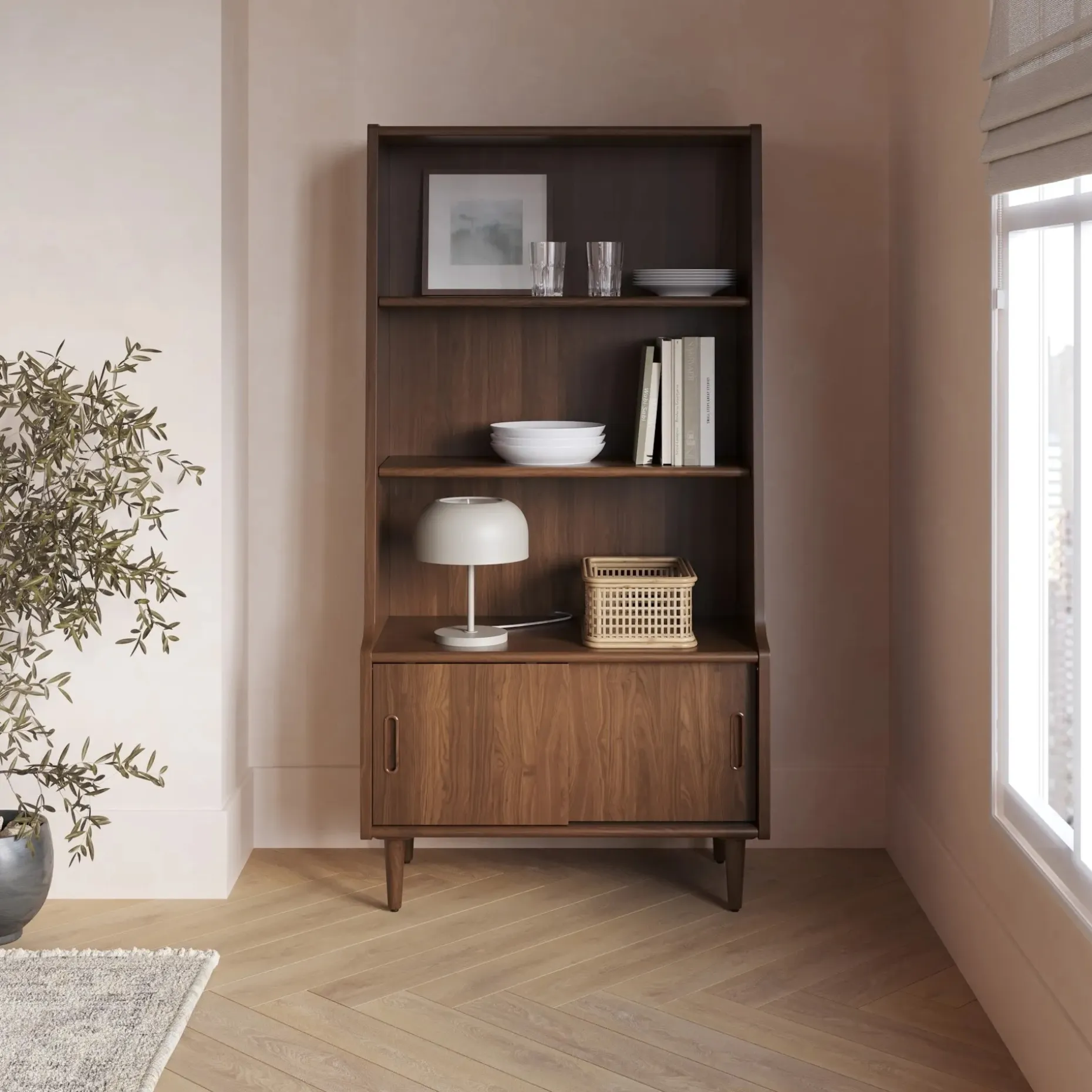 Frances 36" Bookcase with Storage - Walnut