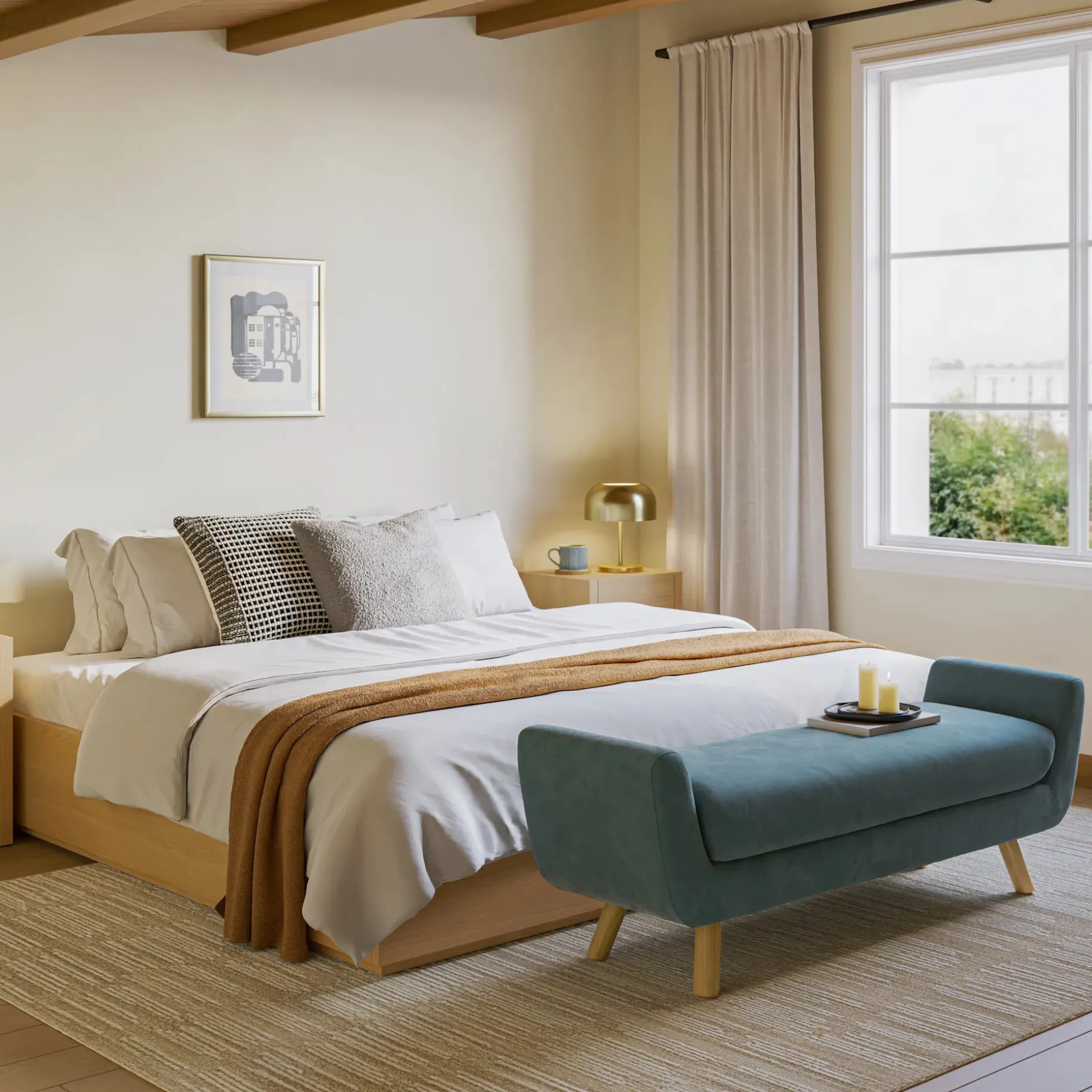 Gabriola 60" Velvet Bench - Hale Chambray