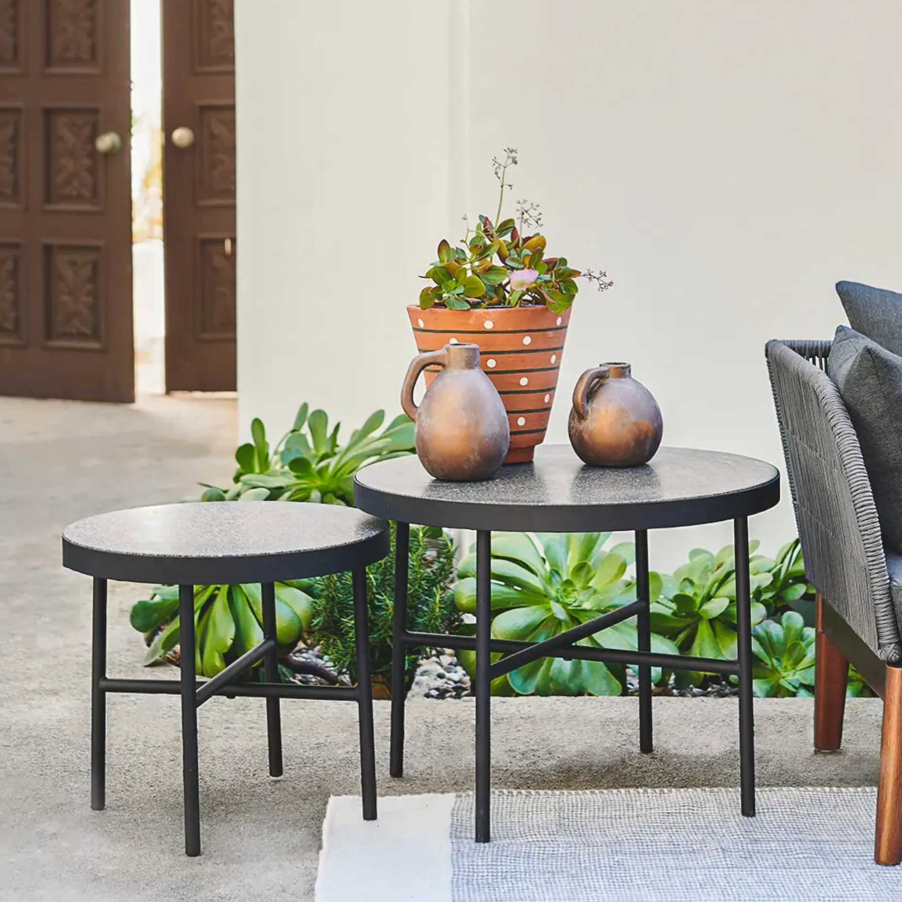 Gera Outdoor Side Table Set - Black Granite