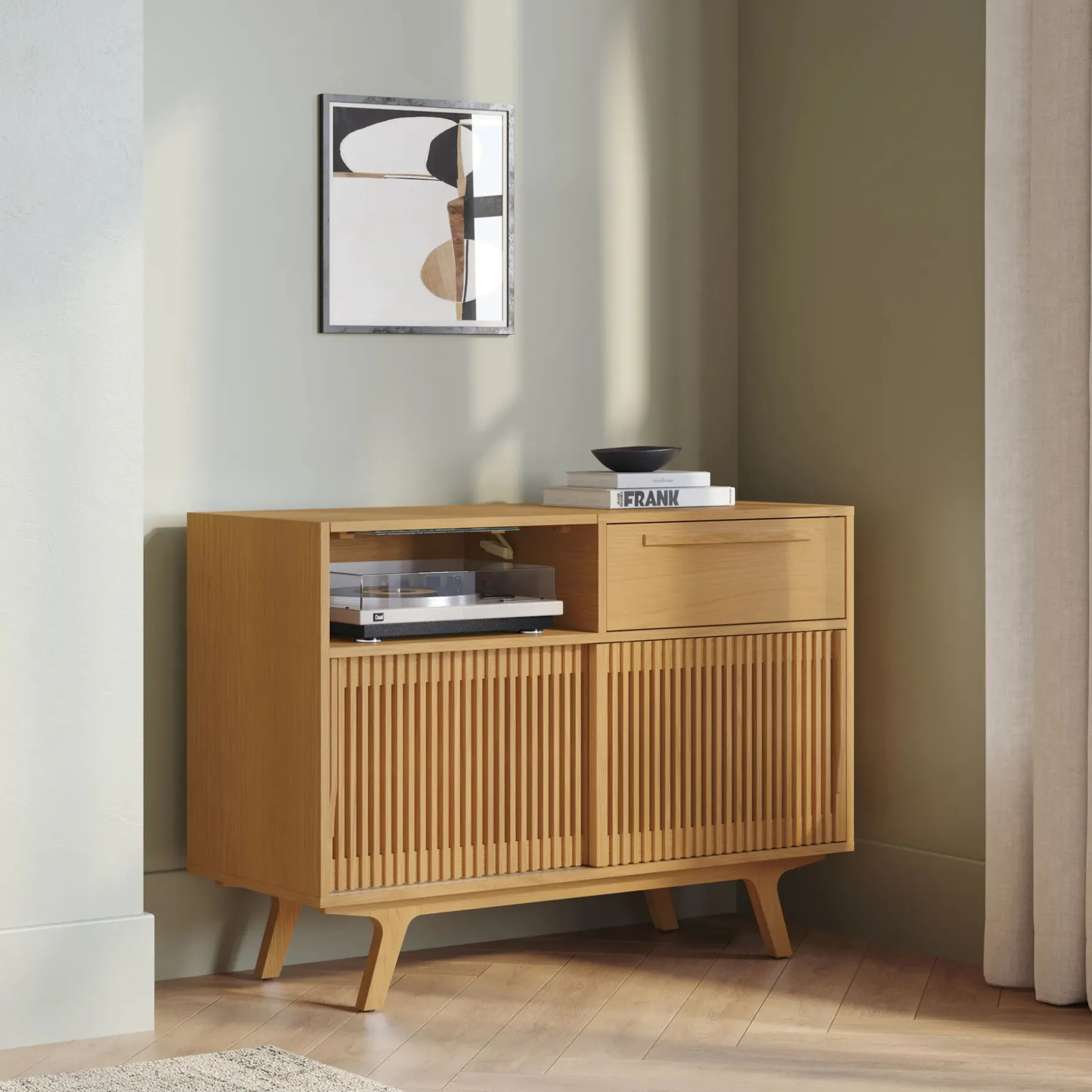 Jokuna 48" Vinyl Media Unit - Natural Oak