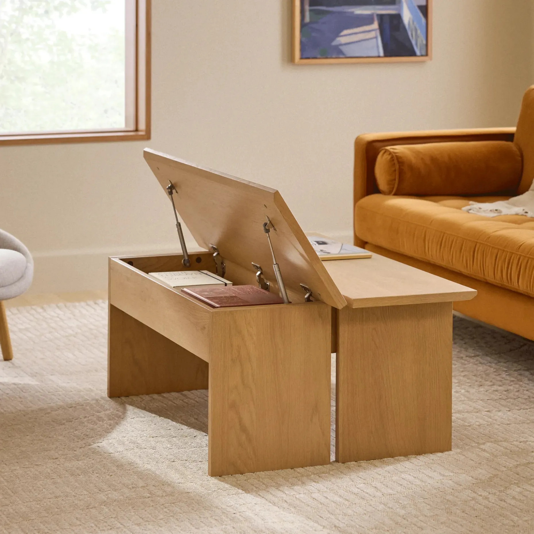 Karl 46" Lift-Top Storage Coffee Table - White Oak