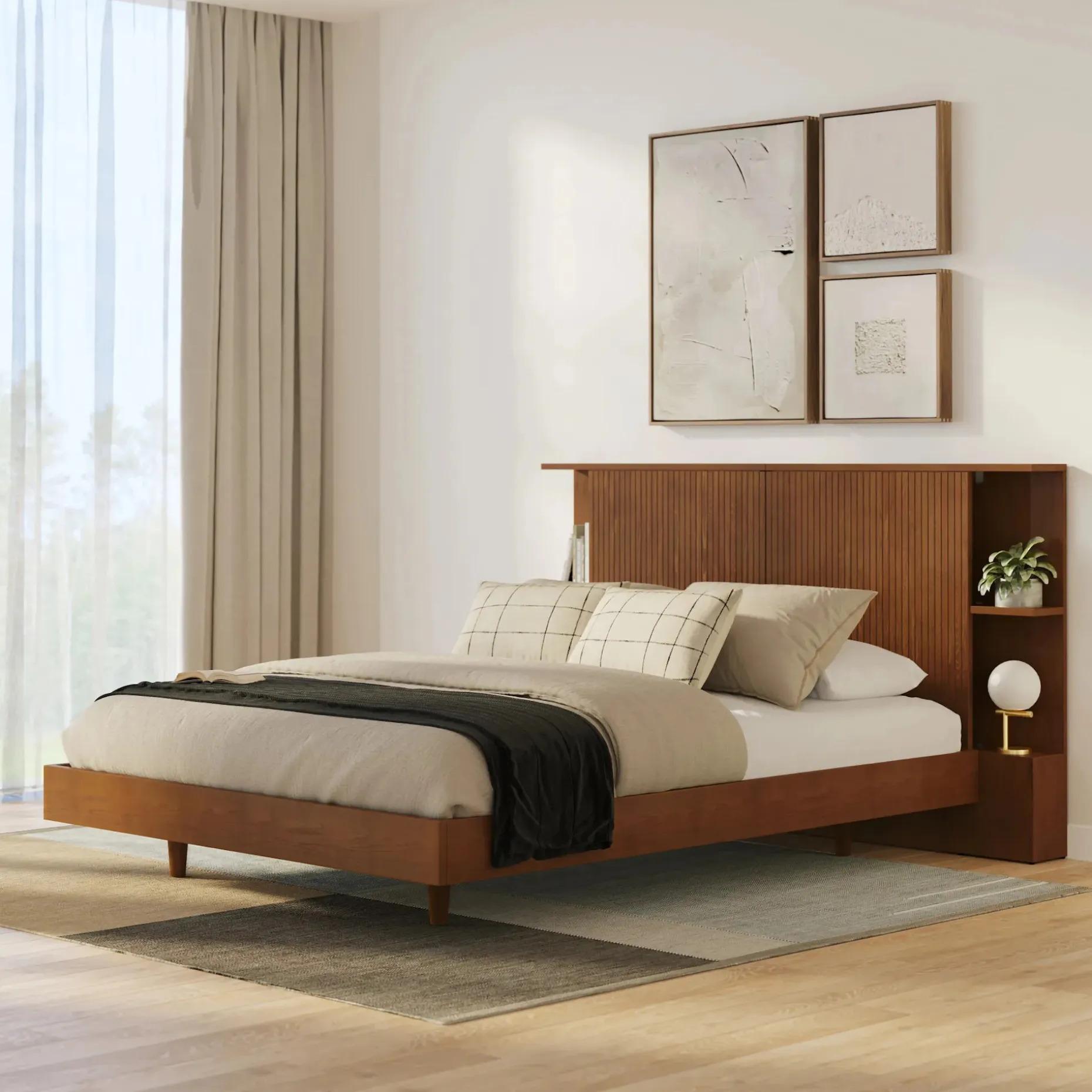 Kouva Queen Storage Headboard - Smoked Oak